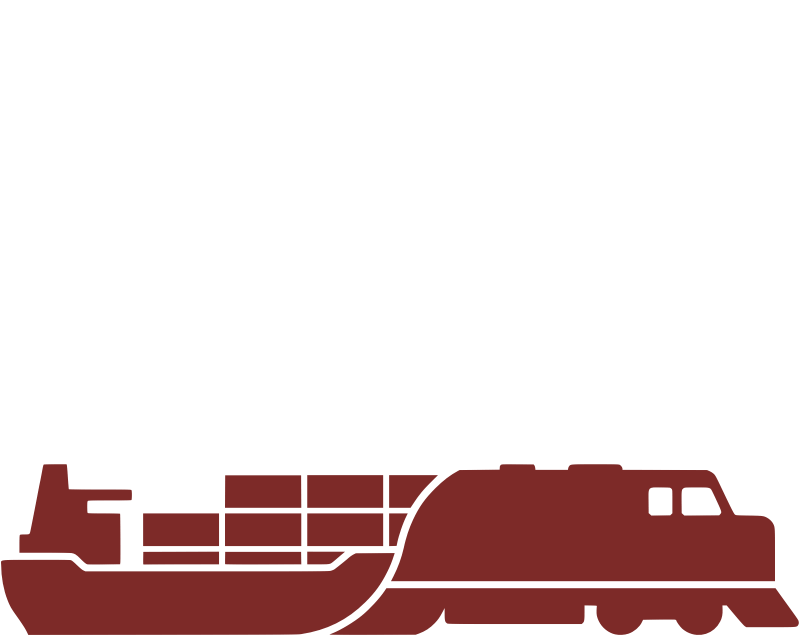 Intermodal logistics icon showing a container ship and locomotive for port and rail cargo arrival in Tacoma and Seattle