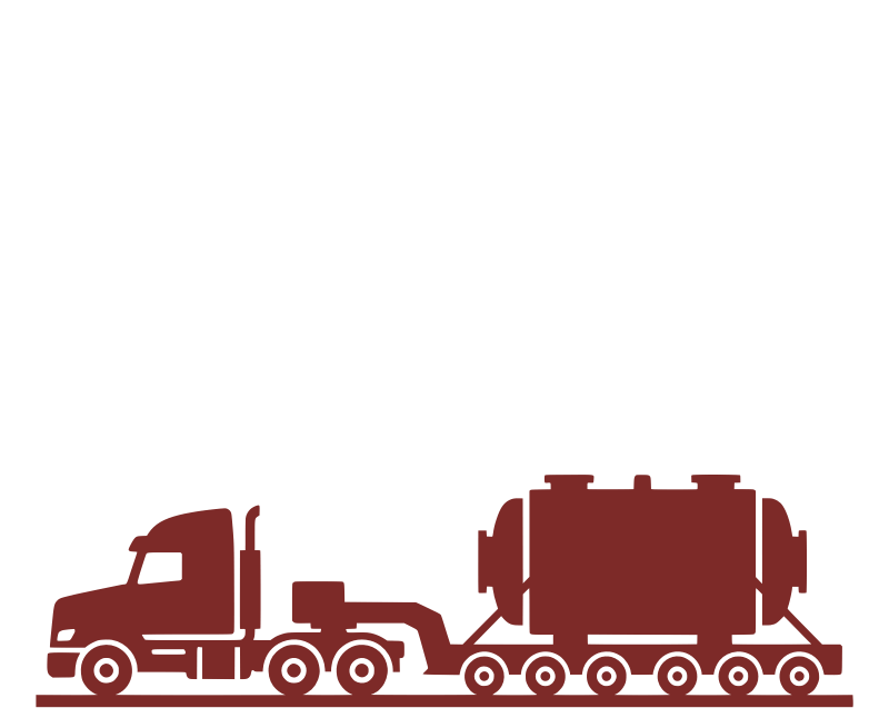 Specialized heavy haul trucking icon showing a multi-axle trailer transporting an oversized industrial load for final delivery.