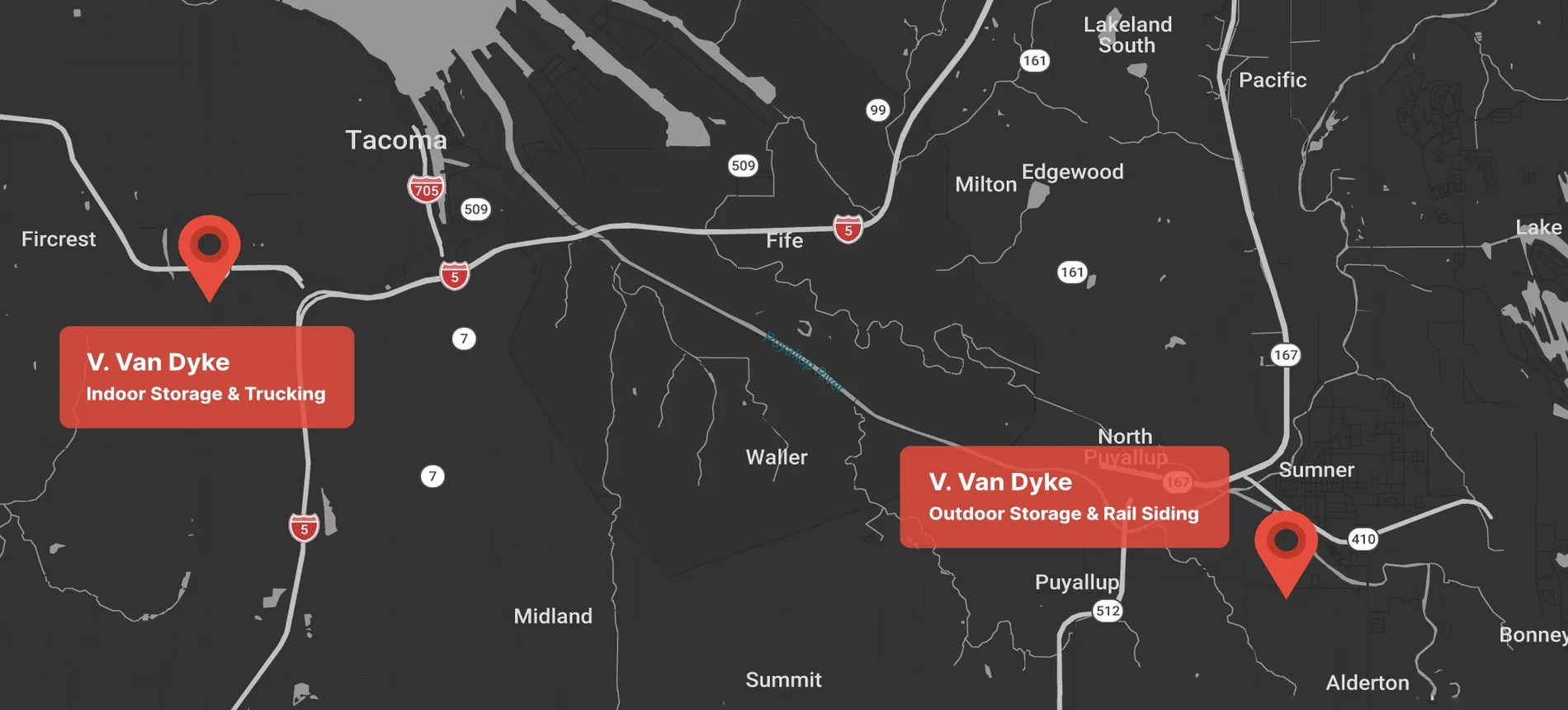 V Van Dyke logistics locations map