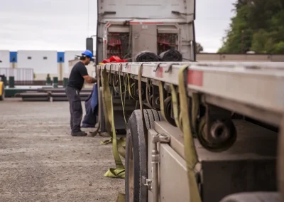 Truck driver readying for load in