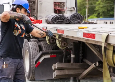 Truck driver readying for loading close-up