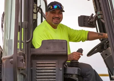 Forklift driver pausing for photo